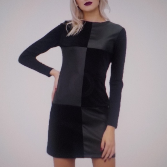 Black Leather Patch Dress - Picture 2 of 9